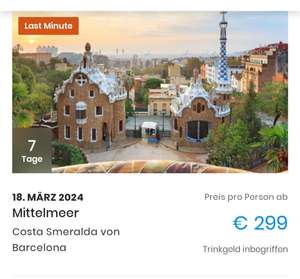 7 Tage Mittelmeerkreuzfahrt ab/bis Barcelona für 249€ p.P. bei Doppelbelegung 18.03.-24.03.2024 Costa Smeralda