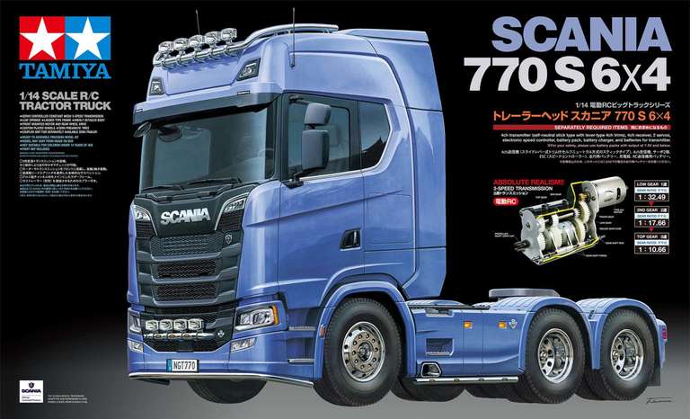 Tamiya 56368 1:14 RC Scania 770 S 6x4 RC-Modellbausatz, RC Truck, fernsteuerbarer, Lastwagen, LKW, Modellbau, Basteln, Unlackiert