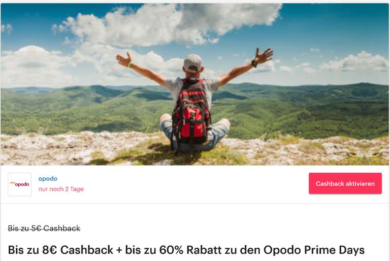 Bis zu 8€ Cashback + bis zu 60% Rabatt zu den Opodo Prime Days