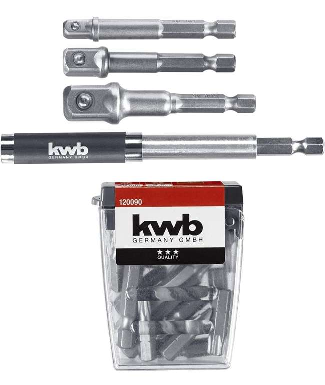 kwb 23-teiliges Bit-Set inkl. Stecknuss-Adapter und Bithalter Verlängerbar Akku-Schrauber, Steckschlüssel-Vierkantadapter, PRIME