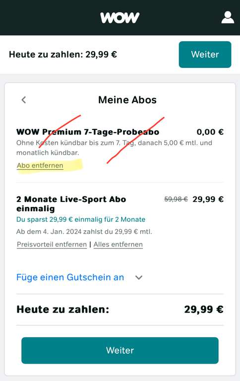 WOW Live Sport inkl. Shoop 25,99€ für 2 Monate