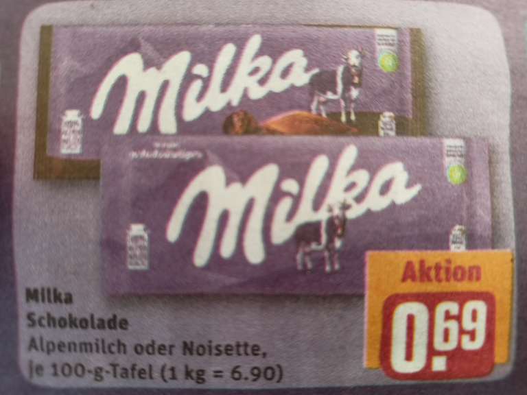 Milka Schokolade, verschiedene Sorten bei REWE in der KW 13 vom 27.03 zum guten Preis verfügbar