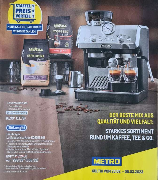 [Metro] DELONGHI Siebträger La Specialista Arte EC9155.MB Espressomaschine