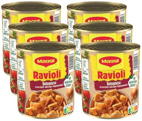 MAGGI Ravioli Bolognese, leckeres Fertiggericht mit würzigem Fleisch, für Topf & Mikrowelle, ideales Festival-Essen, 6x800g [PRIME/Sparabo]