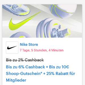 [Nike Store + Shoop] Bis zu 6% Cashback + Bis zu 10€ Shoop-Gutschein* + 25% Rabatt für Mitglieder