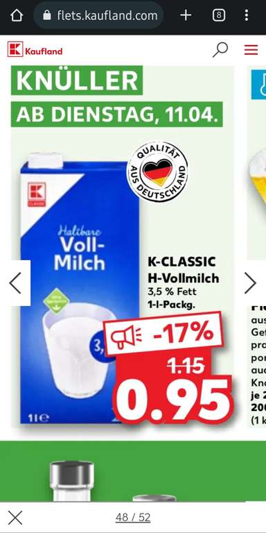 Haltbare Vollmilch K-Classic 3,5% Fett Kaufland Filiale