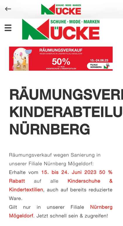 Lokal Nürnberg 50% in der Kinderabteilung bei Schuh Mücke in Mögeldorf