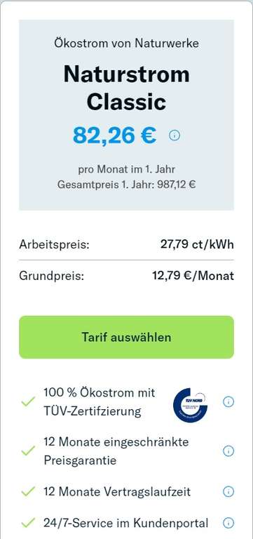 [Strom = regional] Naturwerke.de Naturstrom classic 27,79c/kWh + 12,79€/Monat + 12 Monate