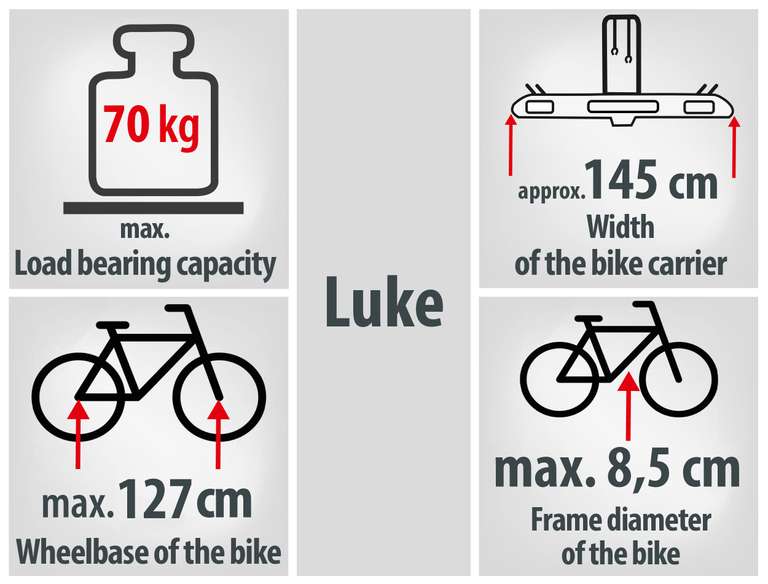 EUFAB 11514 Fahrradträger LUKE, E-Bike geeignet, Diebstahlschutz, für 4 Fahrräder, für Anhängerkupplung, Ladekapazität	70 kg