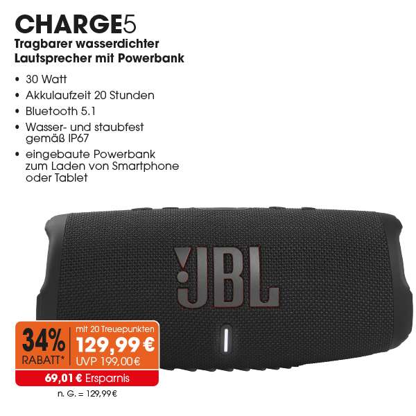 JBL Treueaktion mit bis zu 53% Rabatt - 20 Marktkauf Treuepunkte benötigt für z.B. JBL FLIP6 für 80€