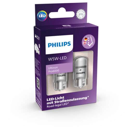 2x LED W 5W PHILIPS Ultinon Pro6000 Auto Lampe 6000K Straßenzulassung Glassockel