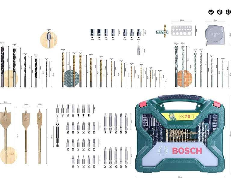 Bosch Accessories Bosch 70tlg. X-Line Titanium Bohrer und Schrauber Set (Holz, Stein und Metall, Zubehör Bohrmaschine) PRIME