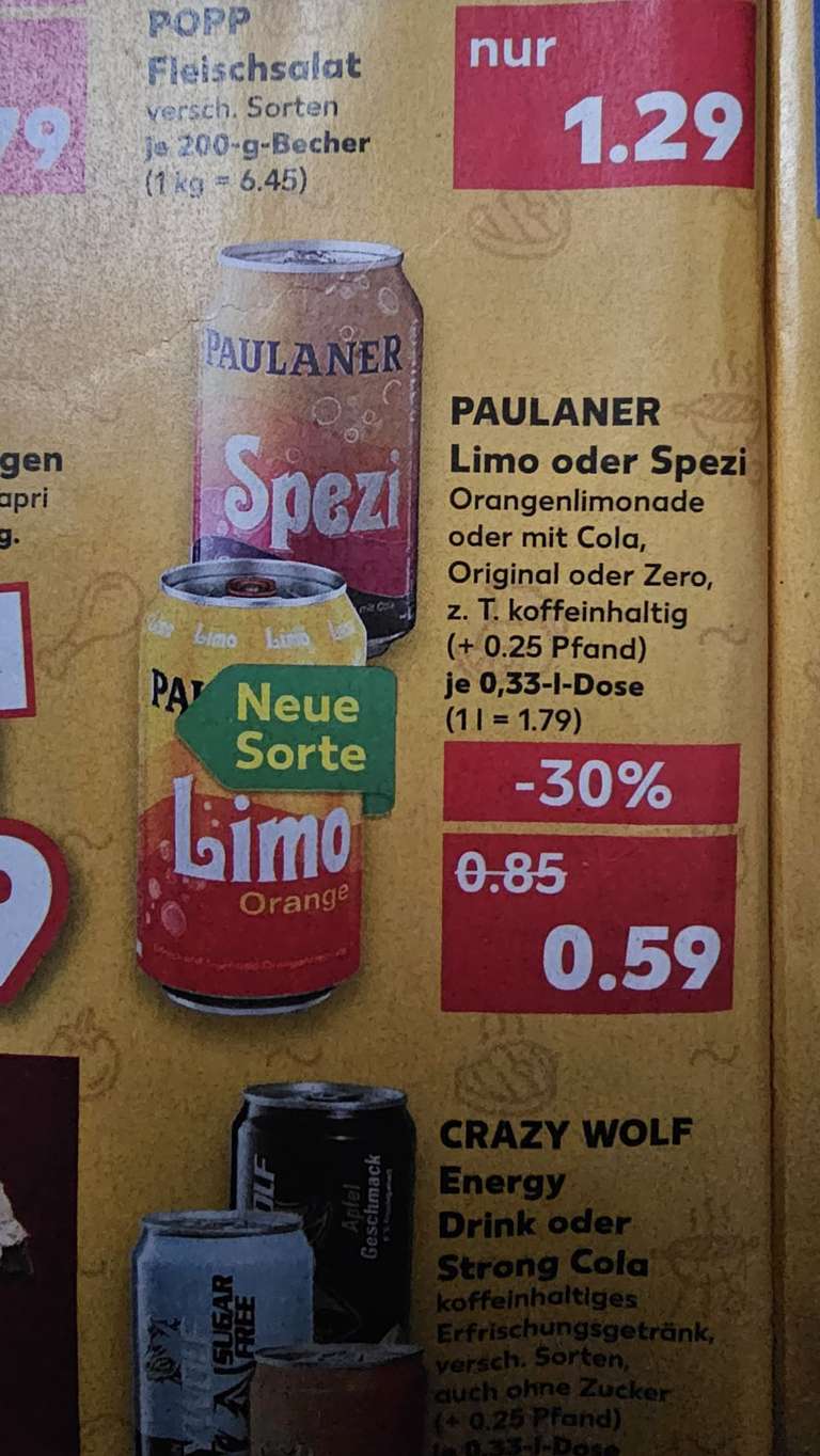 Paulaner Spezi oder Limo 0,33 Liter Dose für 0,59€ (+0,25€ Pfand)