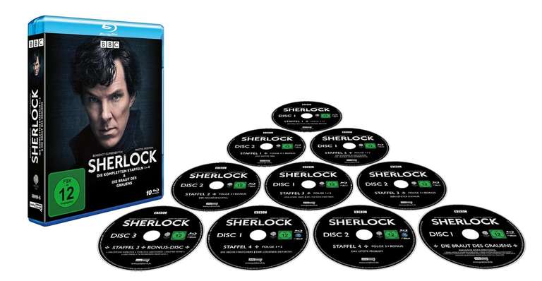 Sherlock-Die komplette Serie: Staffeln 1-4 & Die Braut des Grauens (10 Blu-rays) lim. Version 51,03 €, mit Payback für 48,13 € [buecher.de]