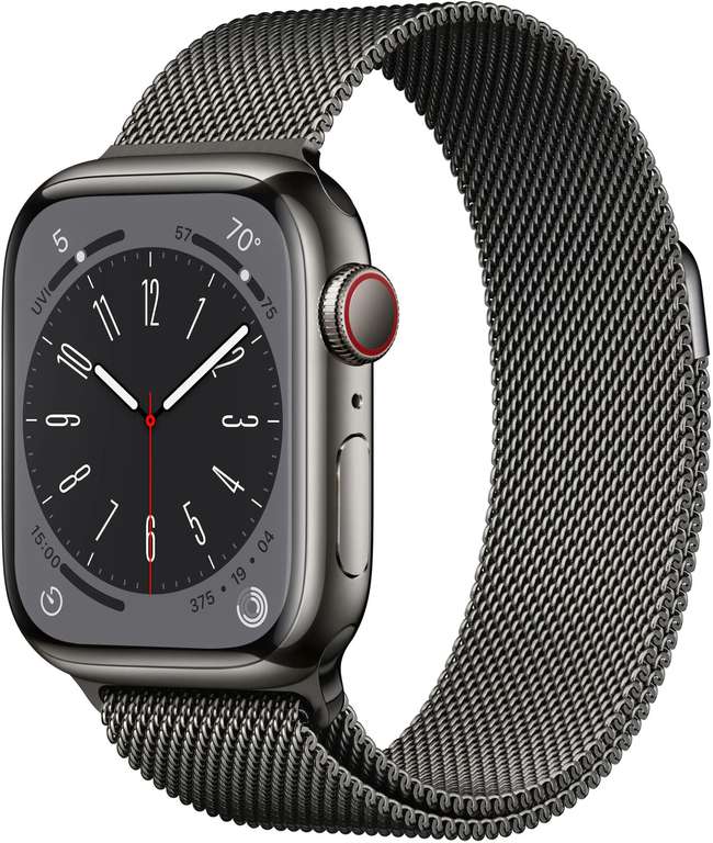 Apple Watch Series 8 (GPS + Cellular) 41mm Edelstahlgehäuse graphit und Milanaisearmband graphit