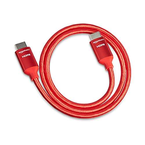 [Prime] Amazon Basics Geflochtenes Hochgeschwindigkeits-HDMI-Kabel, Rot, 0,9 m