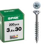 155° - [Prime] SPAX Universalschraube 3,5x30mm, 200 Stück, T-STAR plus, WIROX-Oberfläche, Senkkopf, 4CUT-Spitze
