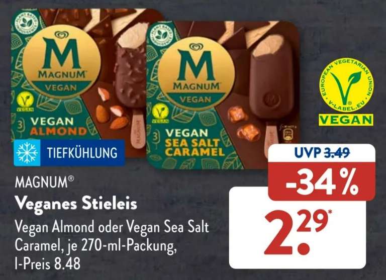 Magnum Eis Vegan Mandel oder Sea Salt Caramel 270ml, 3-Stück-Packung