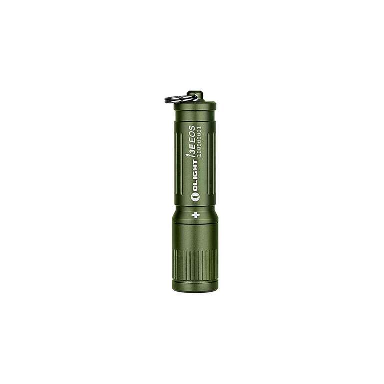 Olight i3E EOS Mini Taschenlampe in OD Green | 90lm | bis zu 44m Reichweite | Schlüsselring | Betrieb mit AAA-Batterie | ca. 6cm lang