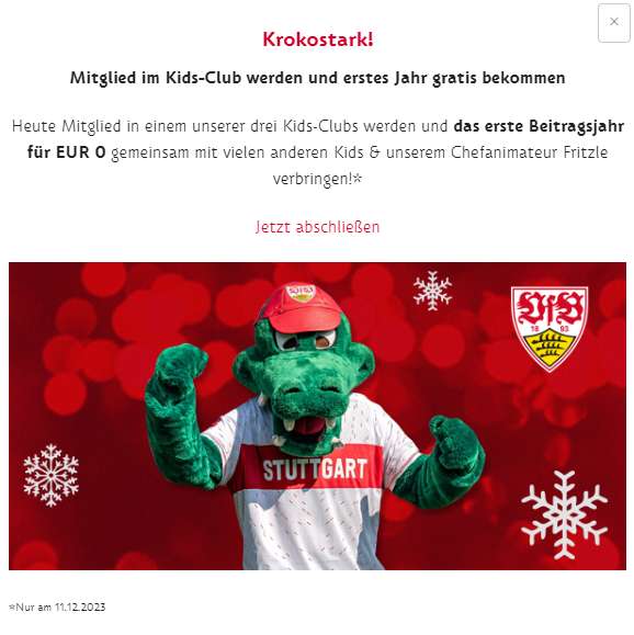 VfB Stuttgart Kids-Club Mitgliedschaft 1 Beitragsjahr kostenlos