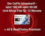 Vodafone CallYa Jahrestarif für 99,99€ mit 40€ BestChoice Gutschein: 100 GB 5G (300 Mbit/s) und Allnet- & SMS-Flat (Prepaid)