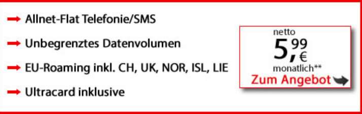 Geschäftskunden Vodafone Sim Only GigaKombi: Allnet/SMS Flat DE & EU, 5G Datenflat (EU 35GB) für 5,99€/Monat netto, 0€ AG inkl. 2. SIM/eSim
