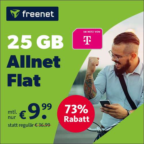 [Telekom-Netz] 25GB freenet Telekom LTE Tarif für 9,99€ / Monat mit 25 Mbit/s + VoLTE, WLAN Call & Allnet- & SMS-Flat