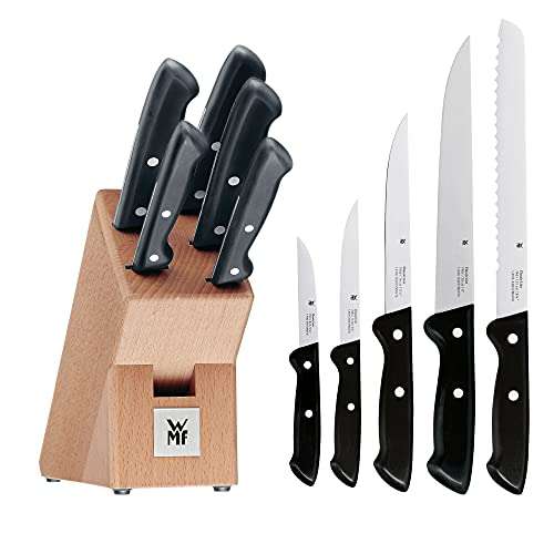 WMF Classic Line Messerblock mit Messerset 6-teilig, bestückt, 5 Messer, Birkenholz-Block, Spezialklingenstahl, PRIME