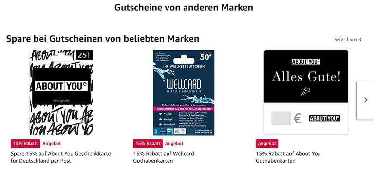 [Amazon] Rabatt auf Gutscheine: 15% AboutYou, WellCard/ 18% RTL+ / 20% lastminute.de, WOW / 50% waipu.tv