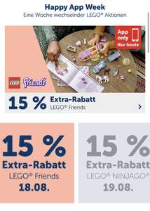 MyToys Happy App Week mit 15% Rabatt auf Lego (wechselnde Angebote)