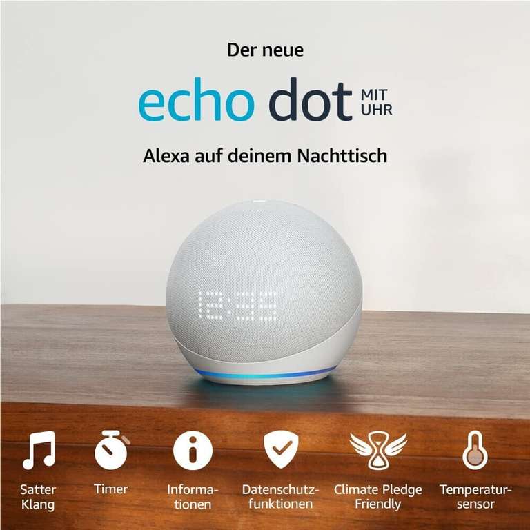 Amazon Echo Dot (5. Generation) mit Uhr - bisheriger Bestpreis. Alle Farben.