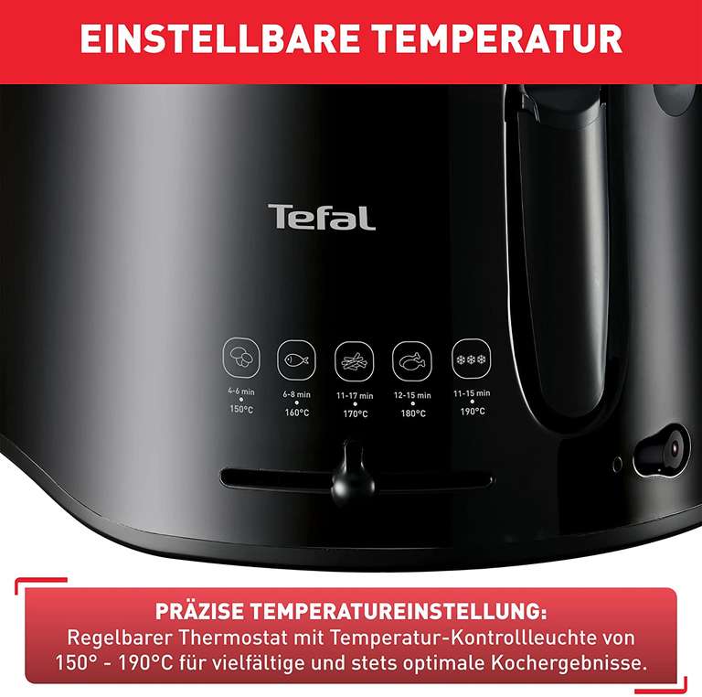 Tefal FF1078 Maxi Fry Fritteuse (1.2kg Fassungsvermögen, 2.1l Fettfüllmenge, 150-190°C Thermostat, wärmeisoliertes Gehäuse)