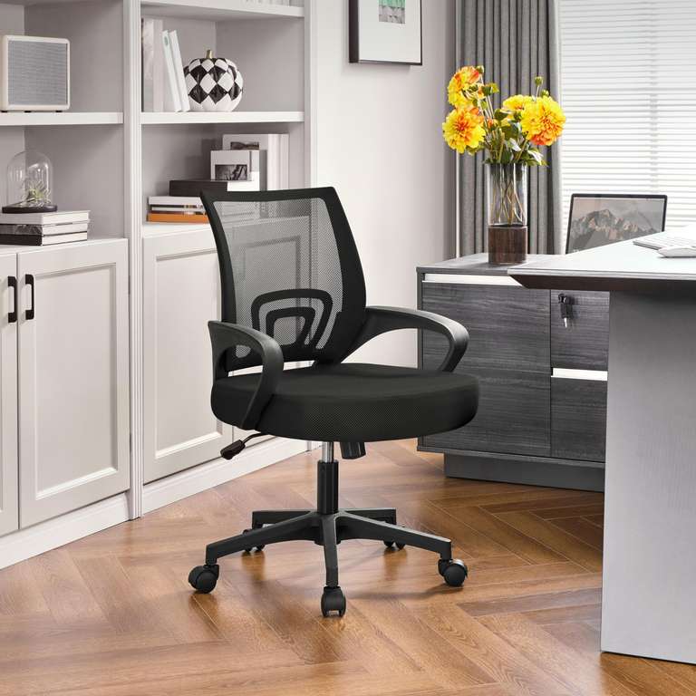 Ergonomischer Schreibtischstuhl mit Rückenlehne,Höhenverstellbar, für Büro, Schwarz prime
