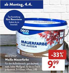 Deco Style Weiße Mauerfarbe (Außen) für 9,99 Euro / Style Premium Weiss Wandfarbe 11 Liter (Innen) für 11,99 Euro [ALDI Süd]