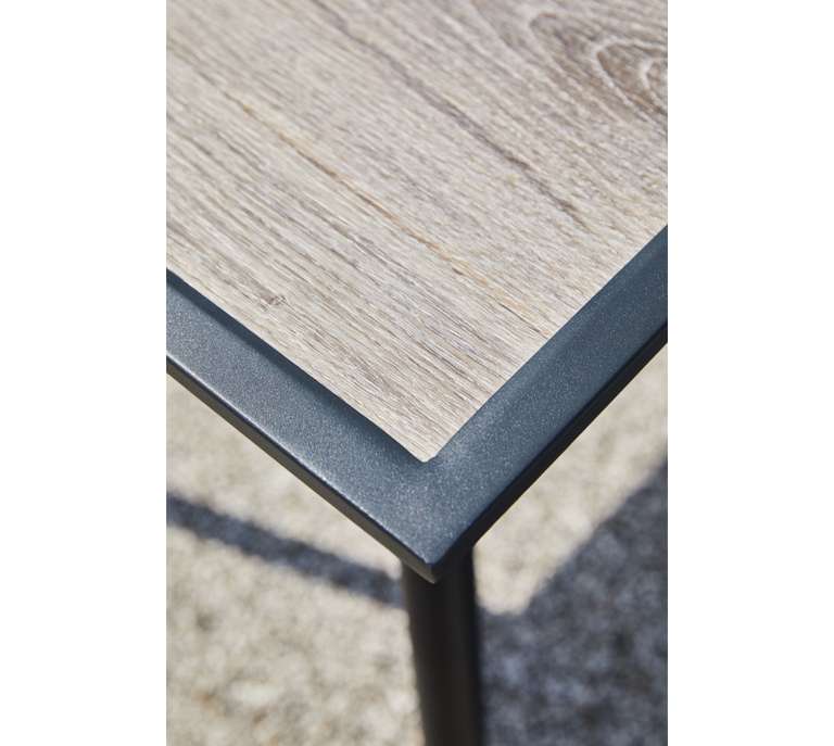METRO Professional Esstisch, DPC/ Aluminium/ Stahl, 98 x 97 x 75.5 cm, quadratisch, verstellbare Beine, braun/ schwarz