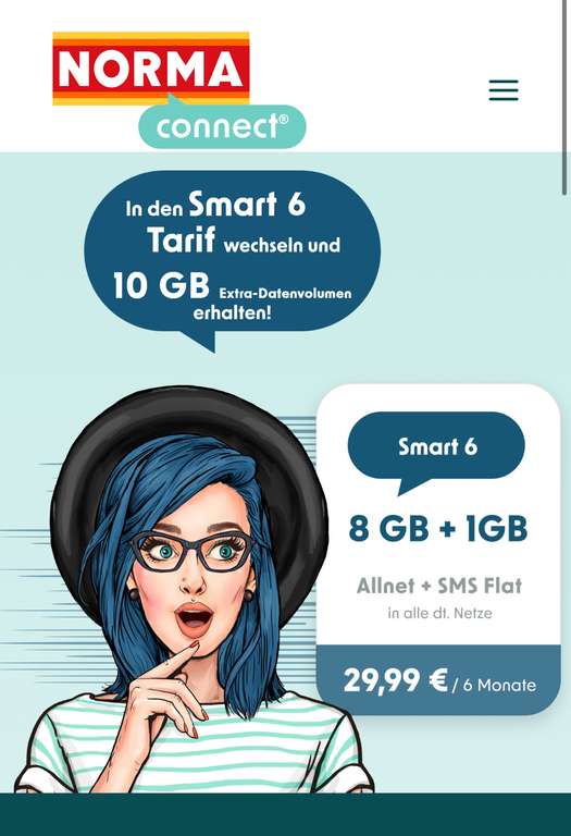 Prepaid Norma Connect Bestandskunden Upgrade Smart 6 / 10 GB Geschenk
