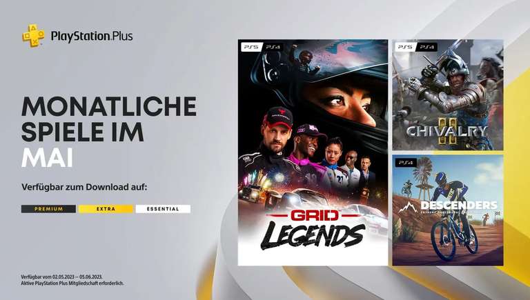 [PlayStation Plus Essential Mai 2023] GRID Legends (PS4/PS5) | Chivalry 2 (PS4/PS5) | Descenders (PS4)