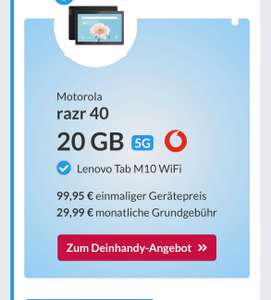 Motorola razr 40 und Lenovo Tab M10 Vodafone Smart Entry GigaKombi nach Ankauf 7€/Mon