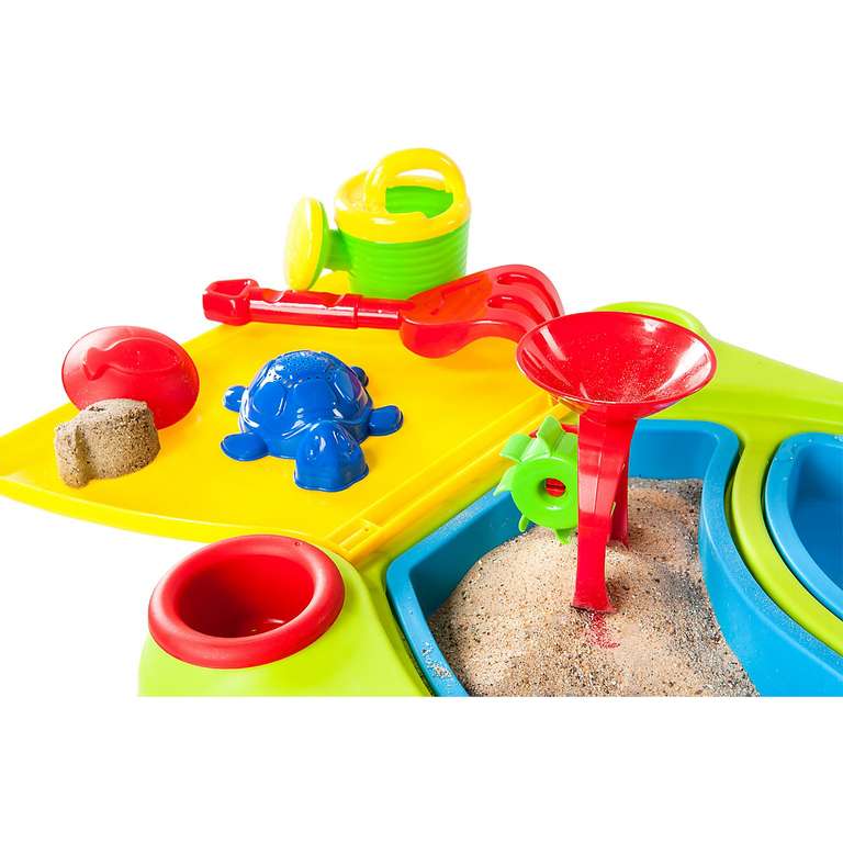 myToys Kinder Sand- und Wasserspieltisch / Matschtisch inkl. Zubehör + gratis Spiel: Unterwasserrallye mit Meerestieren aus Holz