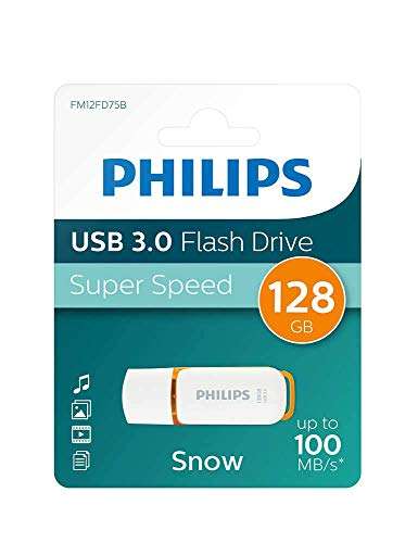 [Prime] Philips Snow Super Speed 128 GB USB Stick 3.0 - Bis zu 100 MB s lesen - 128GB FM12FD75B 10 Weiß Orange