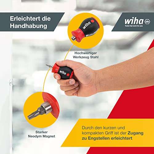 Wiha Magazin-Bithalter Stubby 3801-03 / Mini Schraubendreher mit 6 Bits im Griff / Schraubenzieher magnetisch mit Torx Bits / 1/4" PRIME