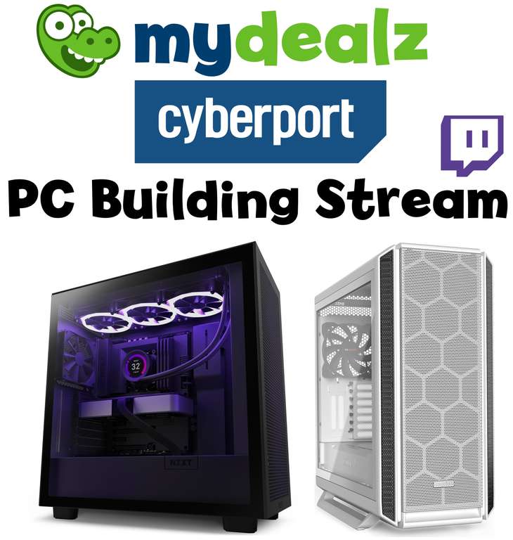 mydealz x Cyberport PC Building Stream mit be quiet!, Dell, Gigabyte, JBL, Kingston, MSI, NZXT, Philips Hue, Razer, Western Digital & Zotac