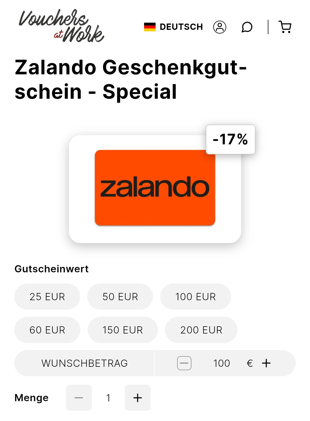 Zalando Geschenkguthaben im CB Corporate Benefits 17% Rabatt