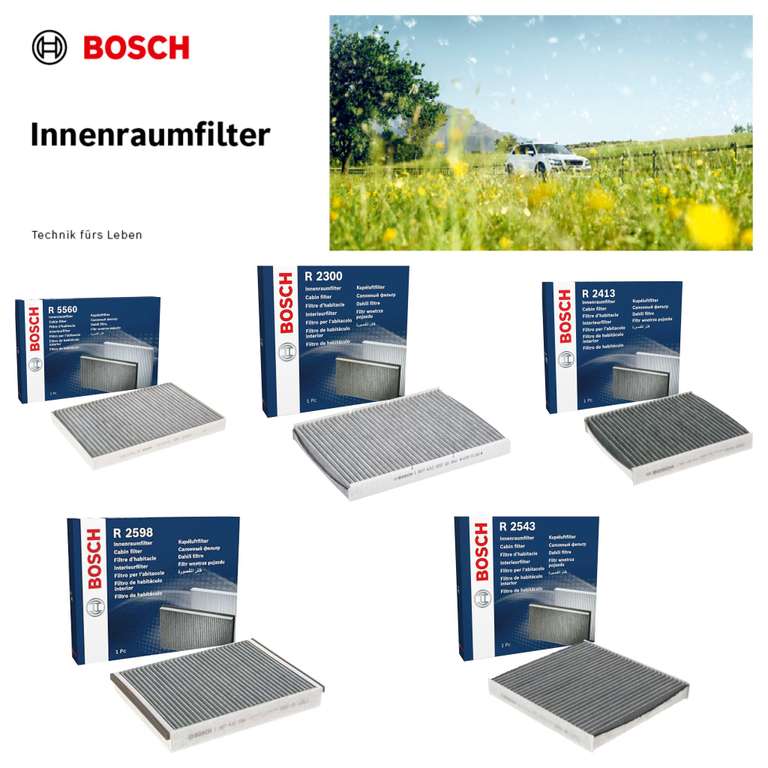 (Sammeldeal) Bosch Innenraumfilter mit Aktivkohle/Standard z.B. Bosch R2300