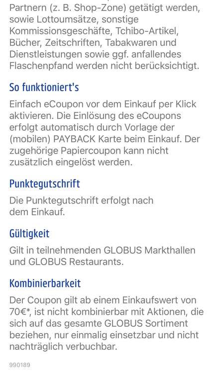 [Globus Payback] 10-fach Punkte ab 70€