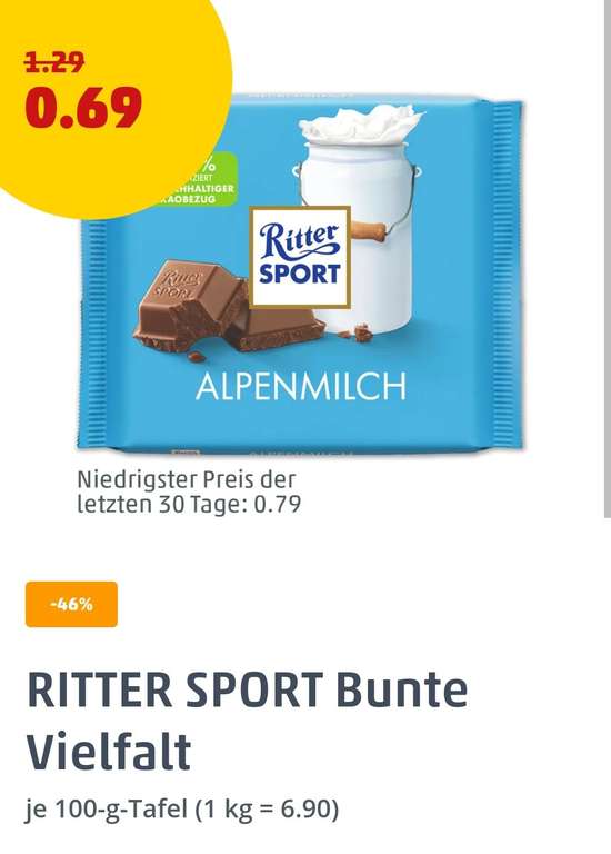 (Penny) Rittersport Nuss/Kakaoklasse Schokoladen je 100g für 0,95 Euro