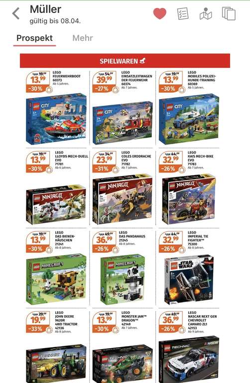Müller Spielzeug Angebote unter anderem LEGO -beispielsweise 75300 imperial TIE FIGHTER