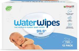 12x WaterWipes plastikfreie Reinigungstücher für Babys, gesamt 720 Stück (Prime Sparabo)