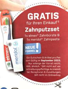 [Lokal Erfurt] Gratis elmex Zahnbürste und meridol Zahnpasta und 20% Coupons im September (ThüPa & Anger)