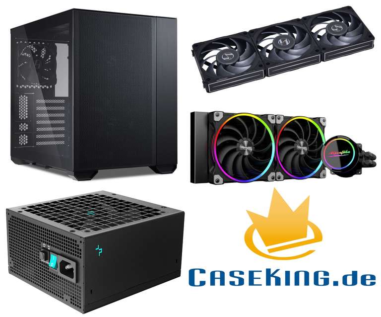Caseking King Deals: Lian Li O11 Air Mini PC-Gehäuse | 3x Uni Fan P28 Lüfter | Alpenföhn Gletscherwasser 280 AiO | Deepcool PX1200G Netzteil